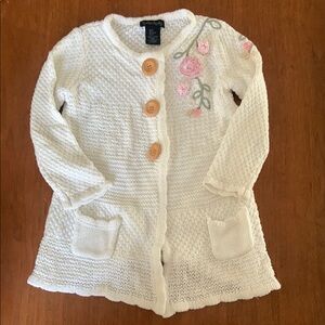 🫐3/$30 Cynthia Rowley White and Pink Knit Cardigan with Floral Embroidery 2T